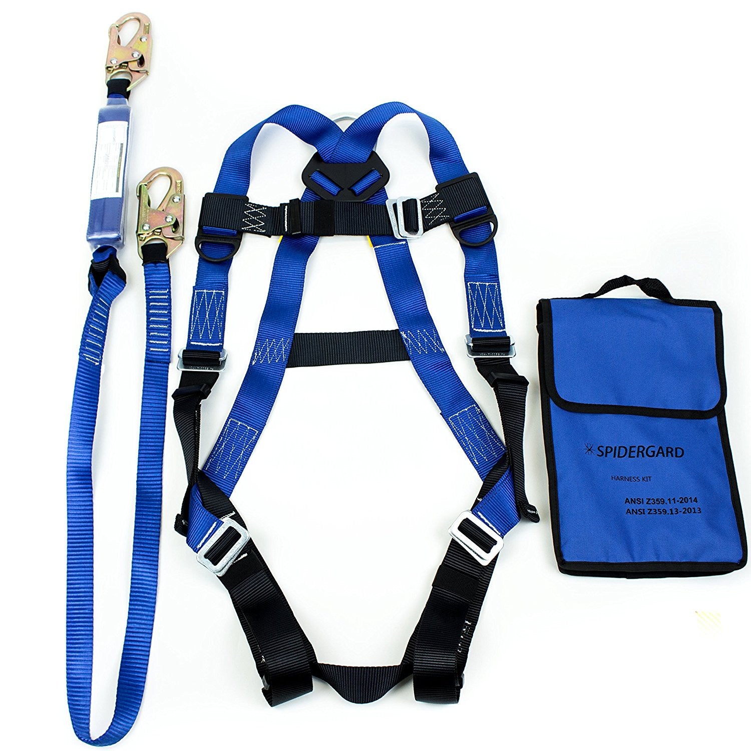 The full-body fall protection harness.