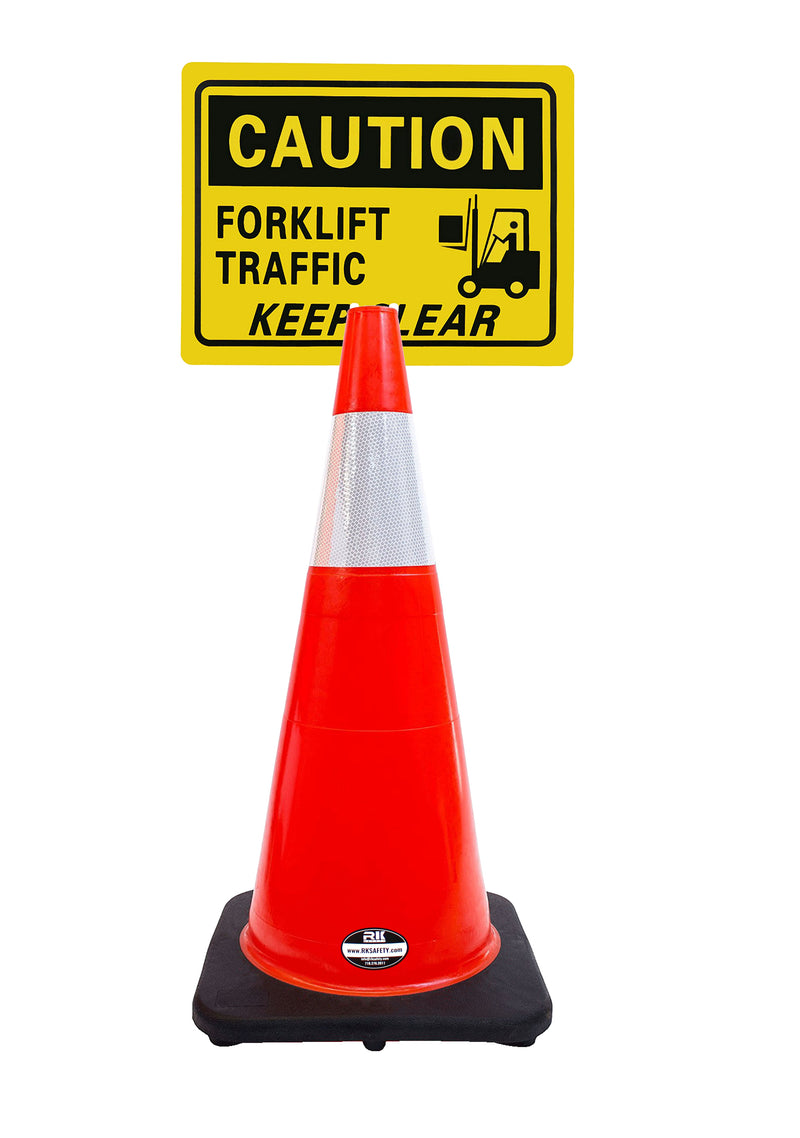 RK-Safety 28" Orange Cone, Black base With One 6" Reflective one Tape, Plus Cone Sign-RK Safety-RK Safety