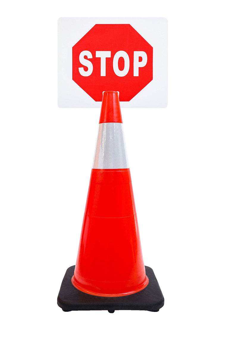 RK-Safety 28" Orange Cone, Black base With One 6" Reflective one Tape, Plus Cone Sign-RK Safety-RK Safety