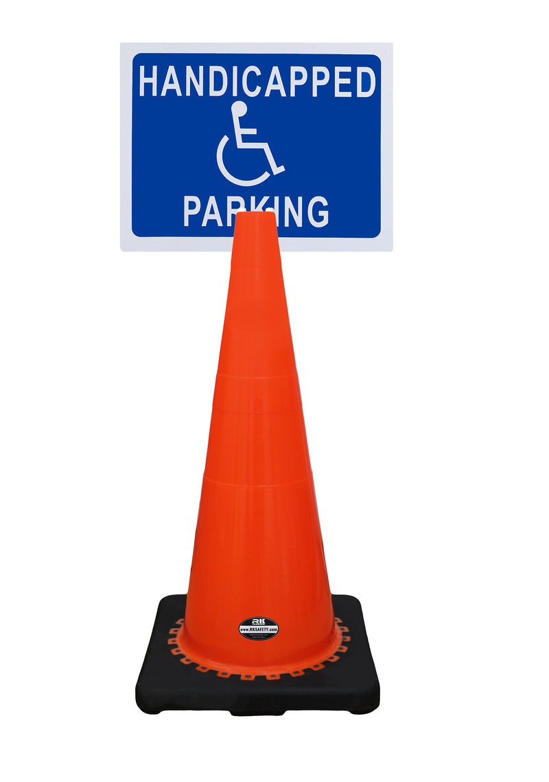 RK-Safety 28" Orange Cone, Black base without Reflective Tape, Plus Cone Sign 40 "Handicapped Parking", (Cone-4 ea + Cone Sign-4 ea)-RK Safety-RK Safety